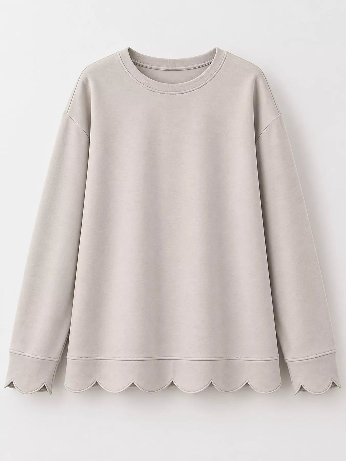 Gray Apricot scalloped hem crewneck sweatshirt