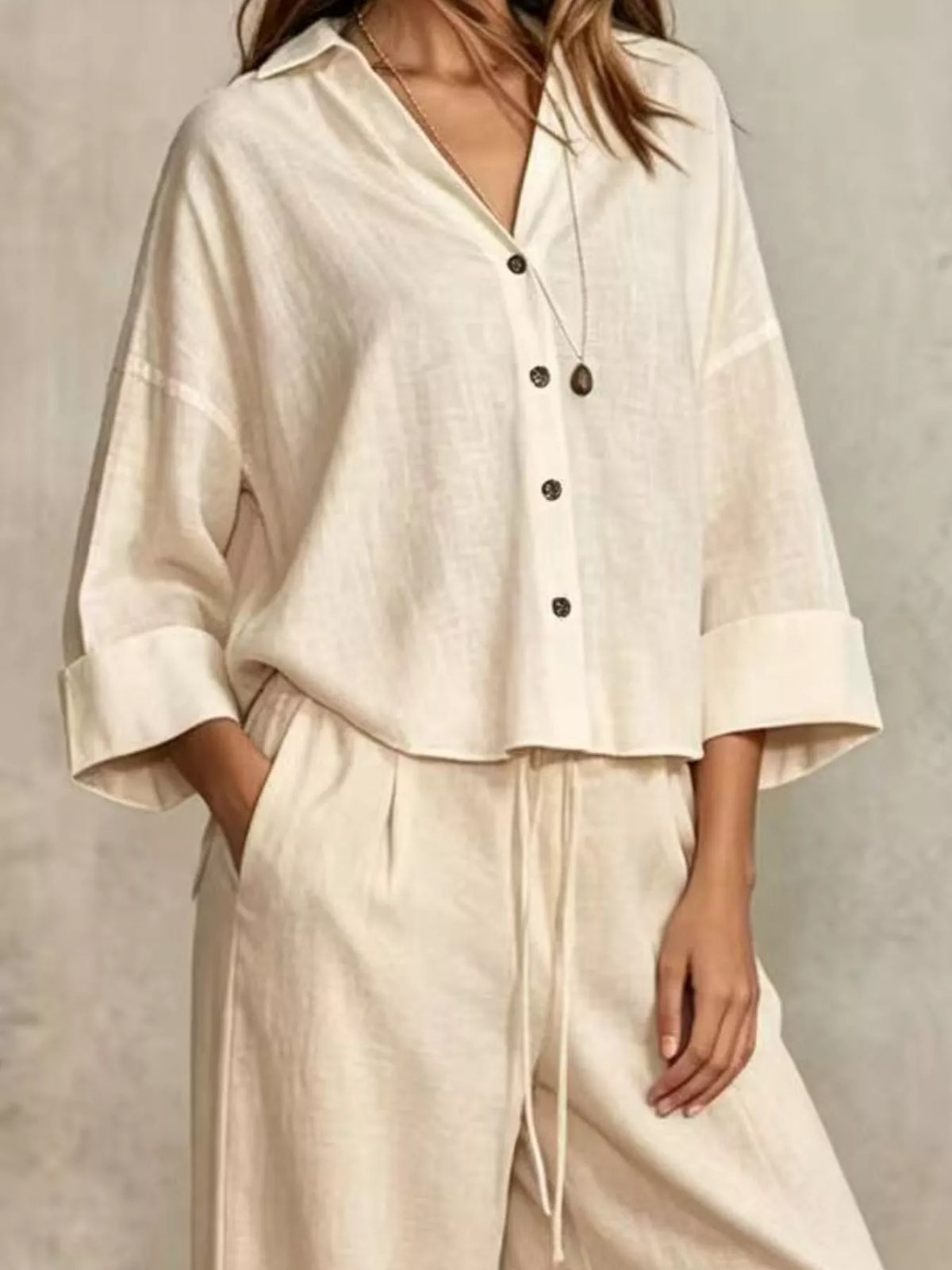 Shirt and pants set, cream shirt detail
