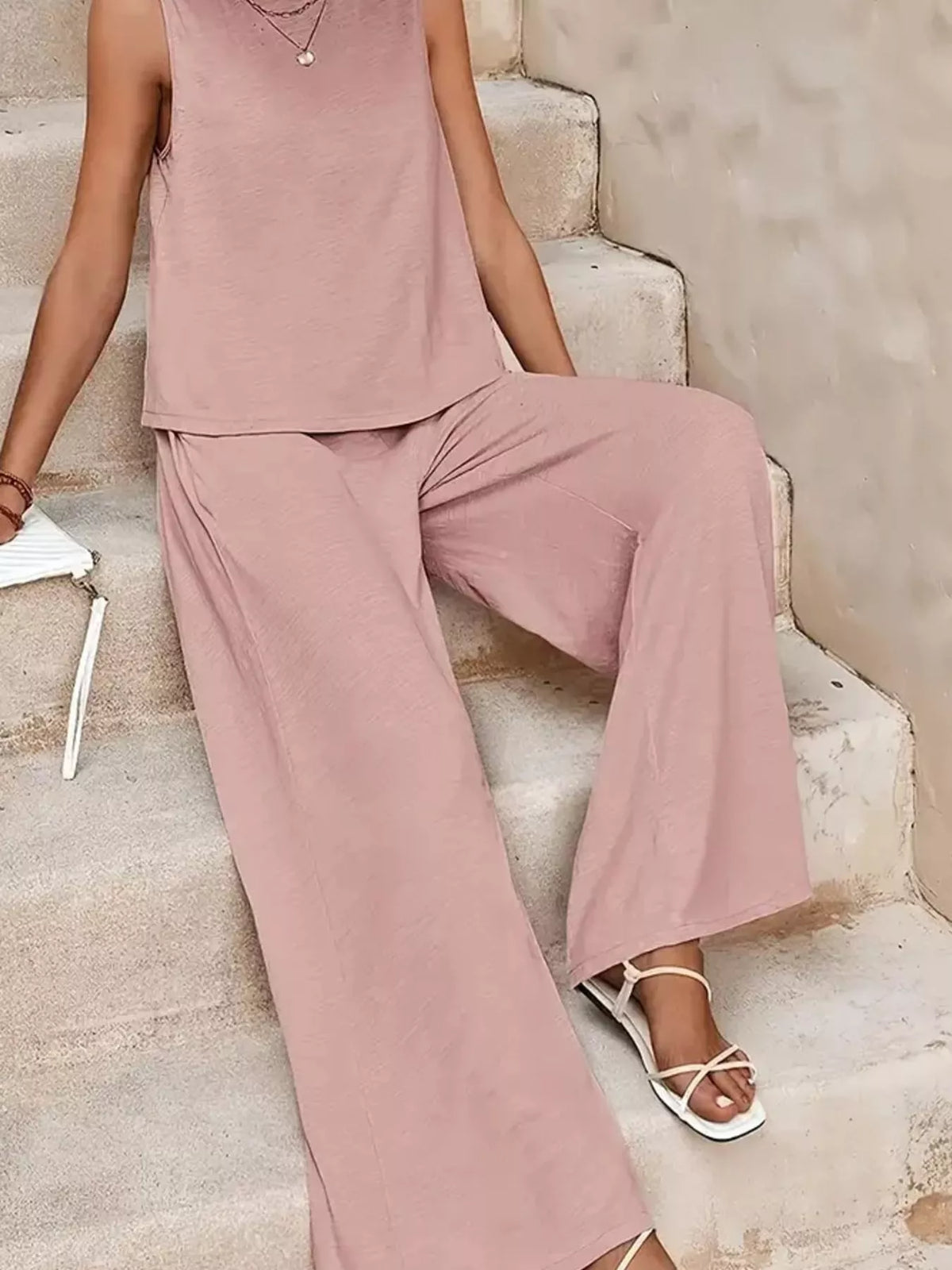 Sleeveless Tank Top and Wide-Leg Pants Set — front view