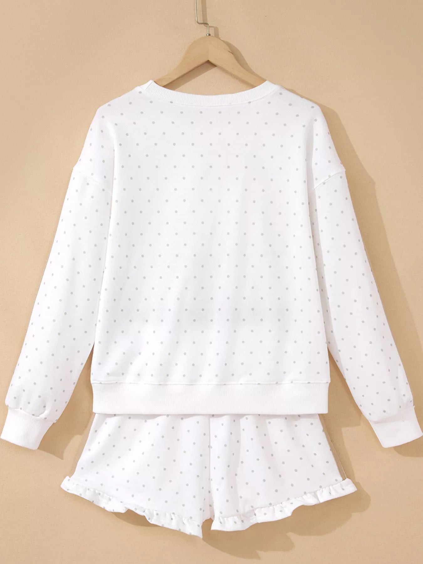Trendsi Polka Dot Long Sleeve Sweatshirt and Shorts Set -