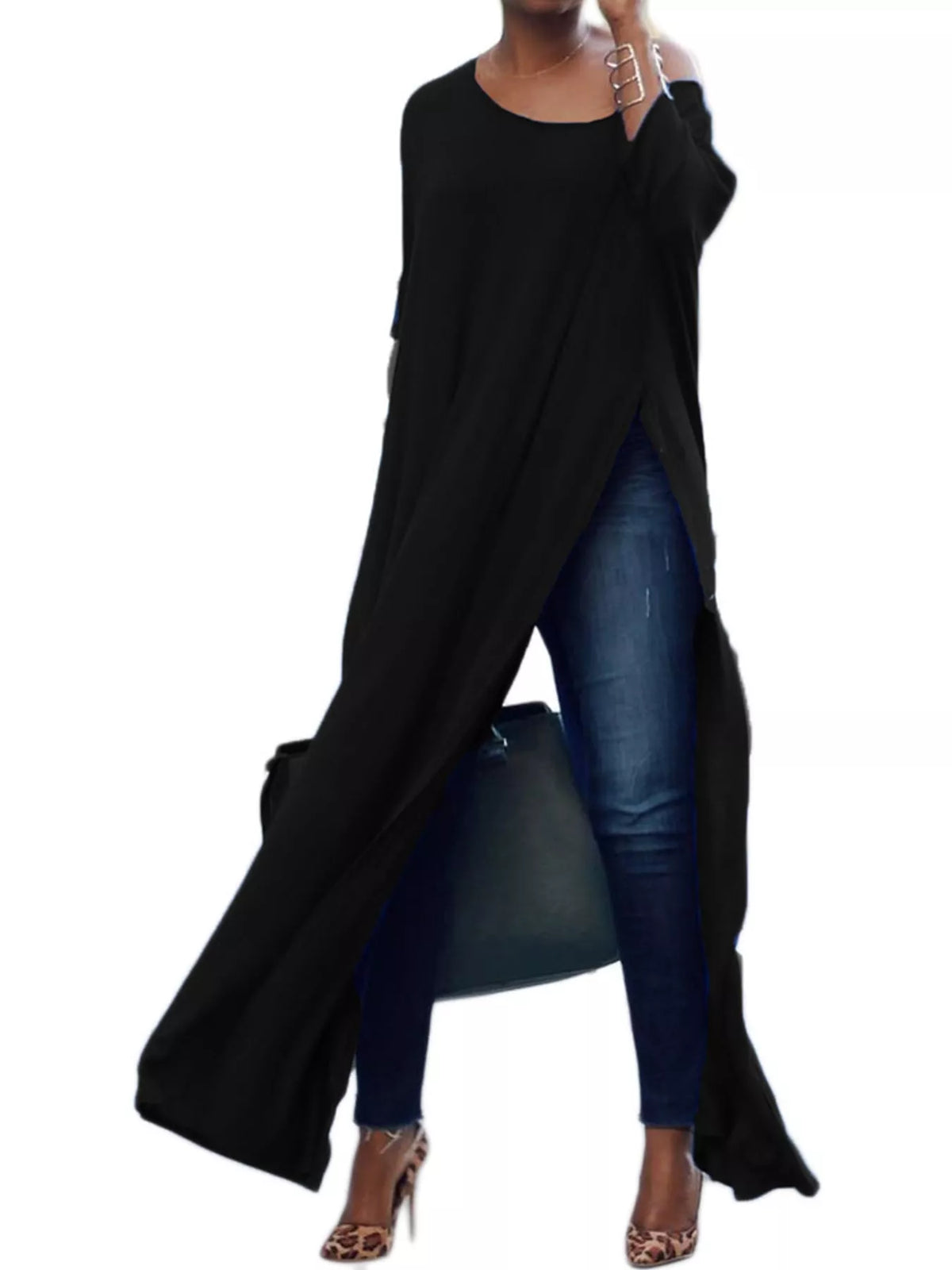 High-Slit Maxi Tunic Dress — front view