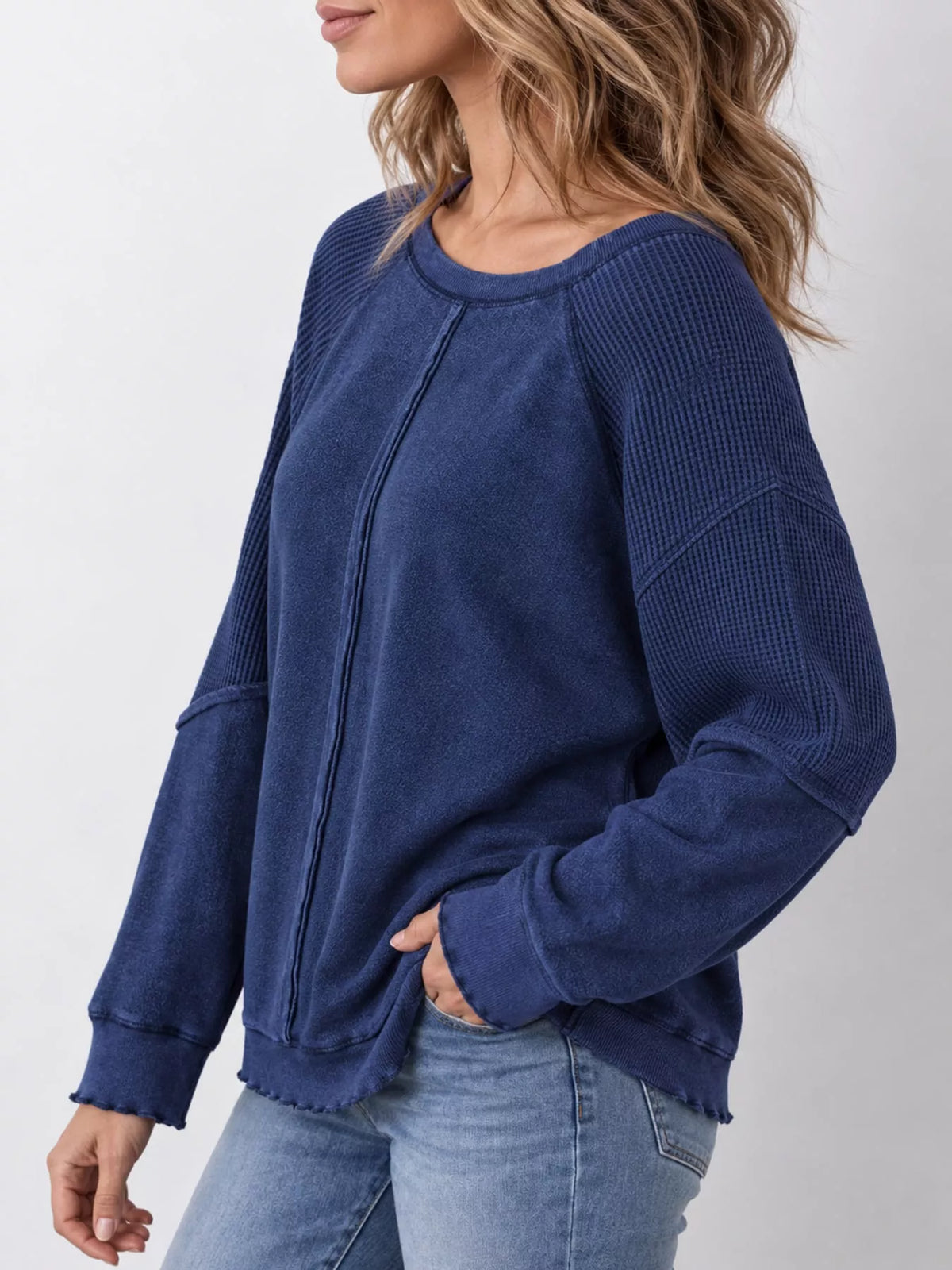 Waffle-knit sweatshirt, navy side