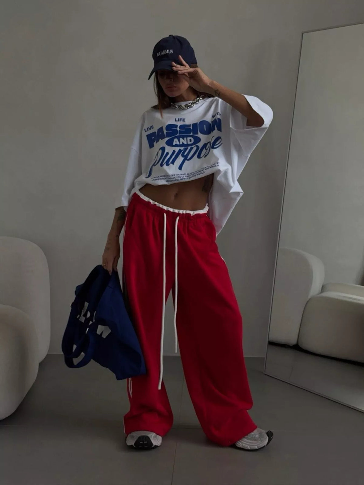 Trendsi Side Stripes High-Waisted Wide-Leg Sweatpants -