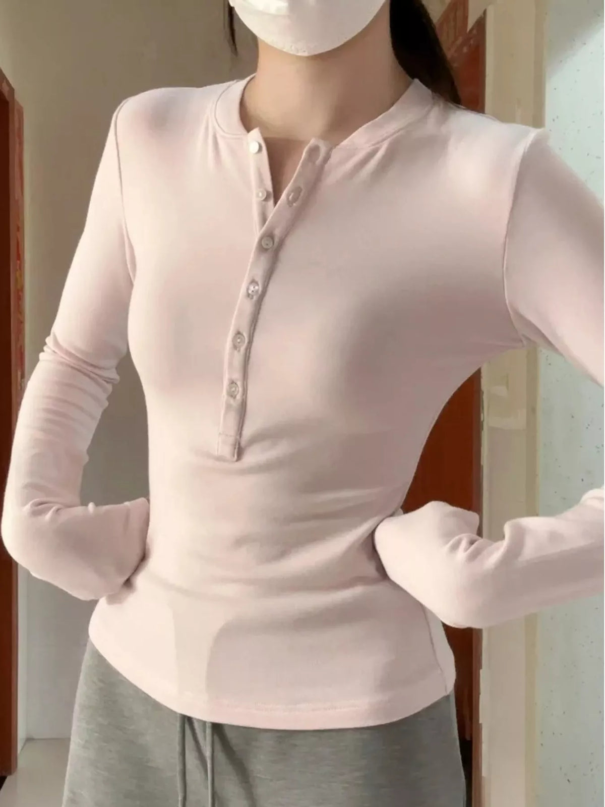 Pink button detail long sleeve t-shirt
