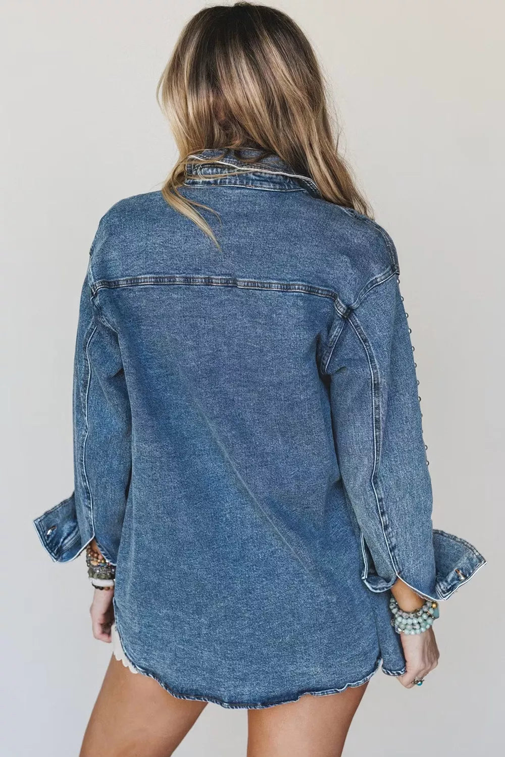 Trendsi Rivet Embellished Western Style Regular Fit Long Sleeve Denim Jacket -