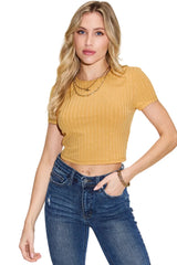 Trendsi Basic Bae Full Size Ribbed Round Neck Short Sleeve T-Shirt -