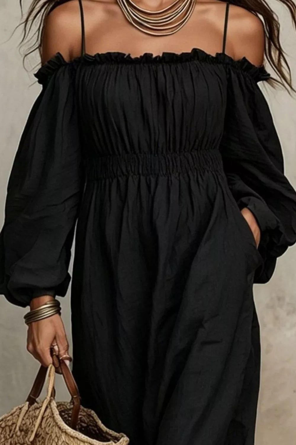Trendsi Spaghetti Strap Balloon Sleeve Dress -
