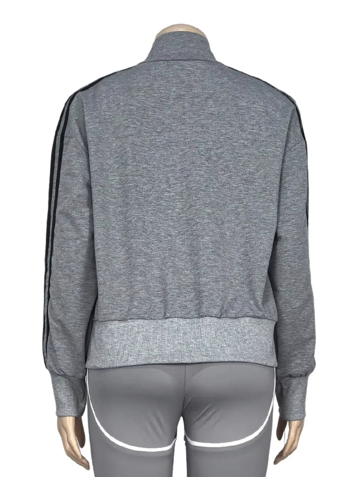 Gray side stripes zip-up sweatshirt — back view