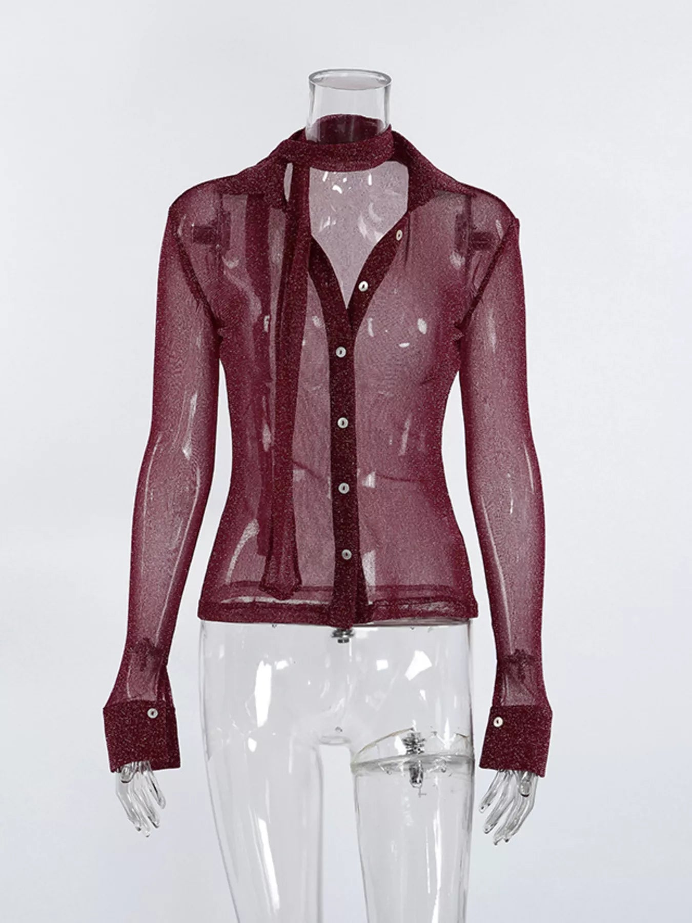 Trendsi Button Down Long Sleeve Shirt with Scarf -