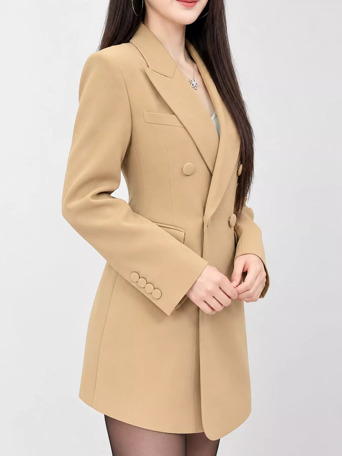 Double-breasted blazer, tan side