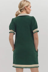 Trendsi Oh Frill Contrast Trim Johnny Collar Short Sleeve Mini Dress -
