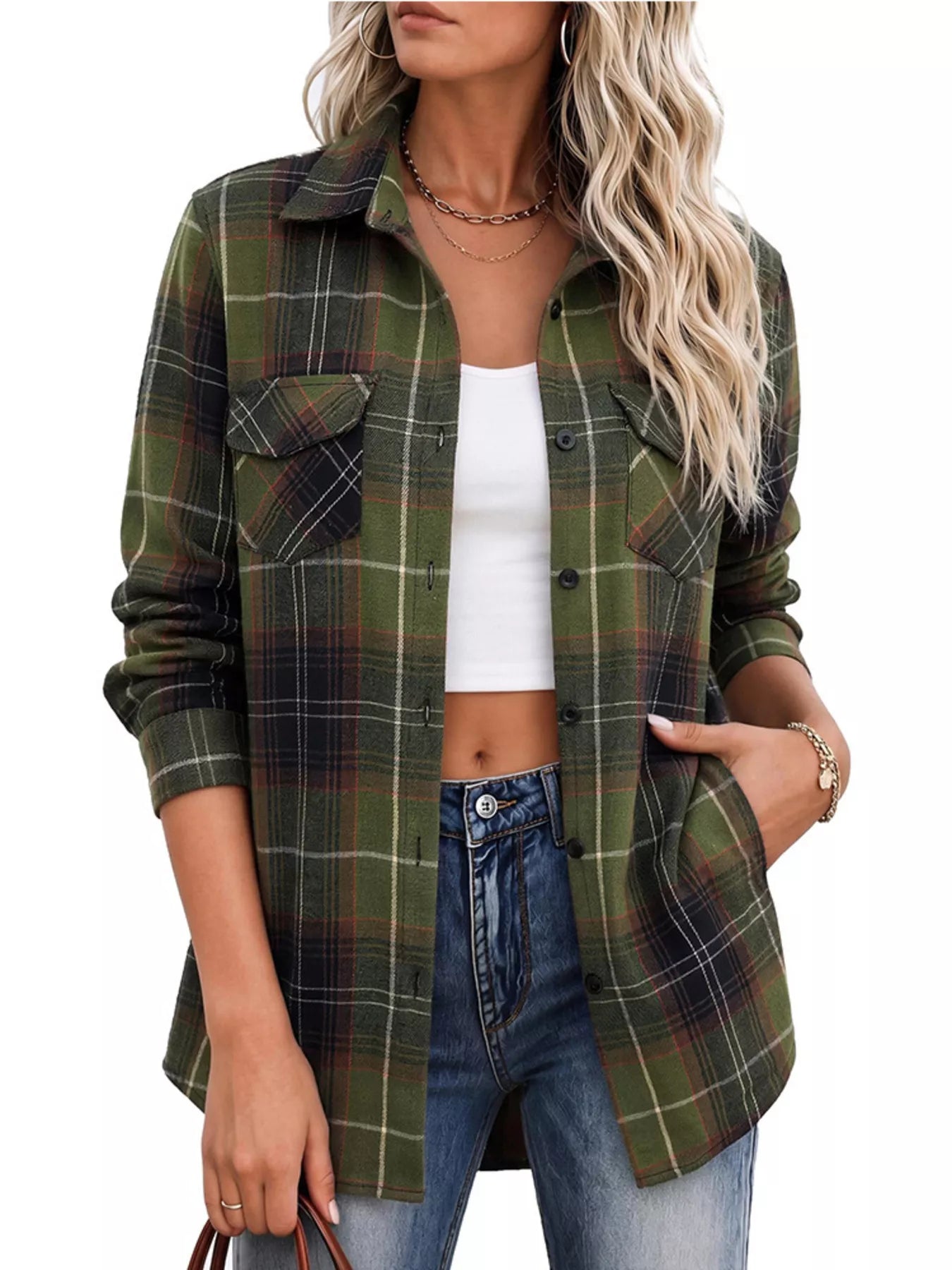 Trendsi Casual Plaid Button-Down Shirt -