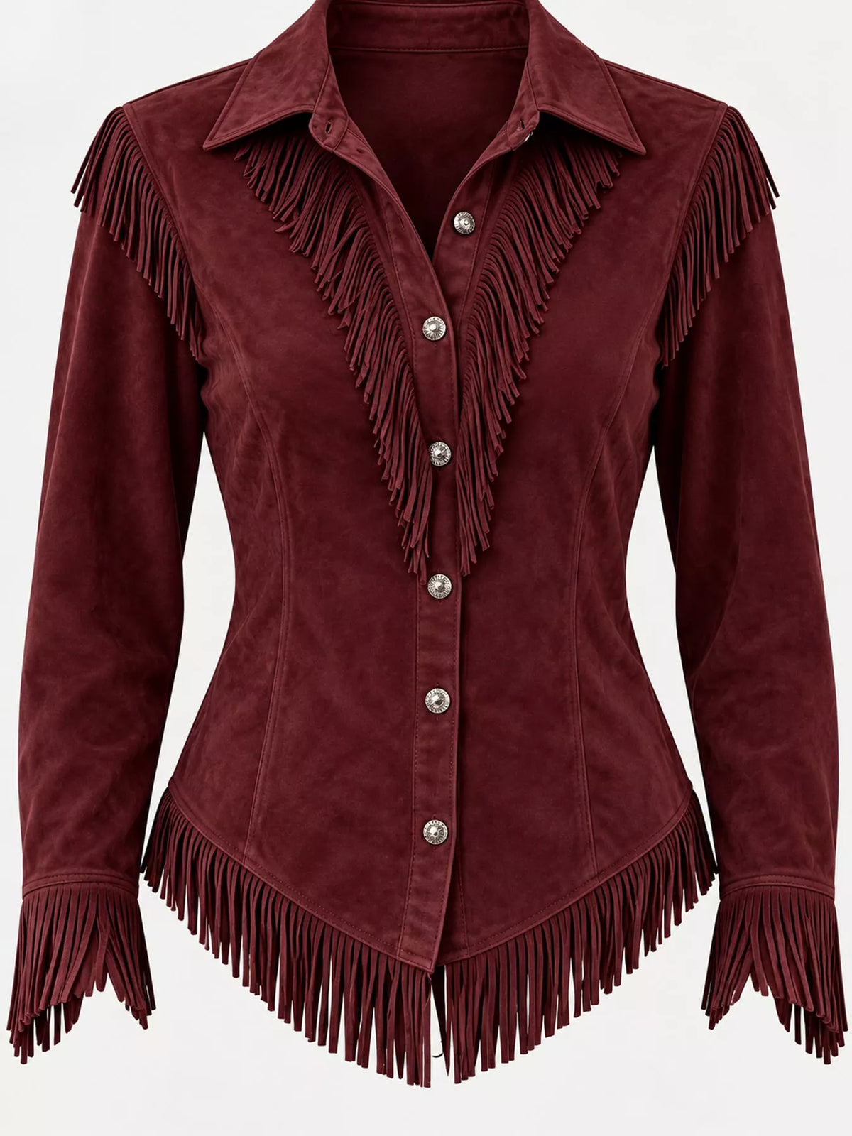 Fringe-detail shirt, burgundy fringe detail