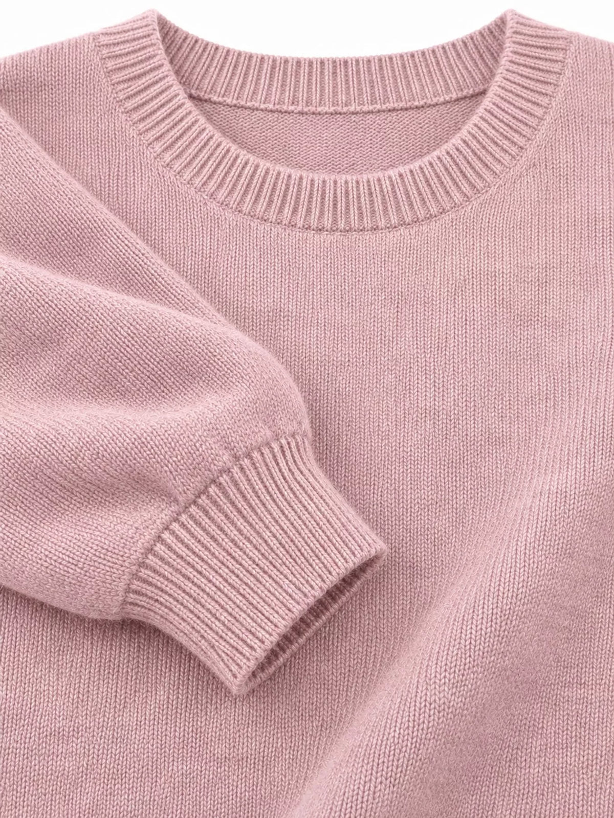 Pink crew neck sweater, detail view
