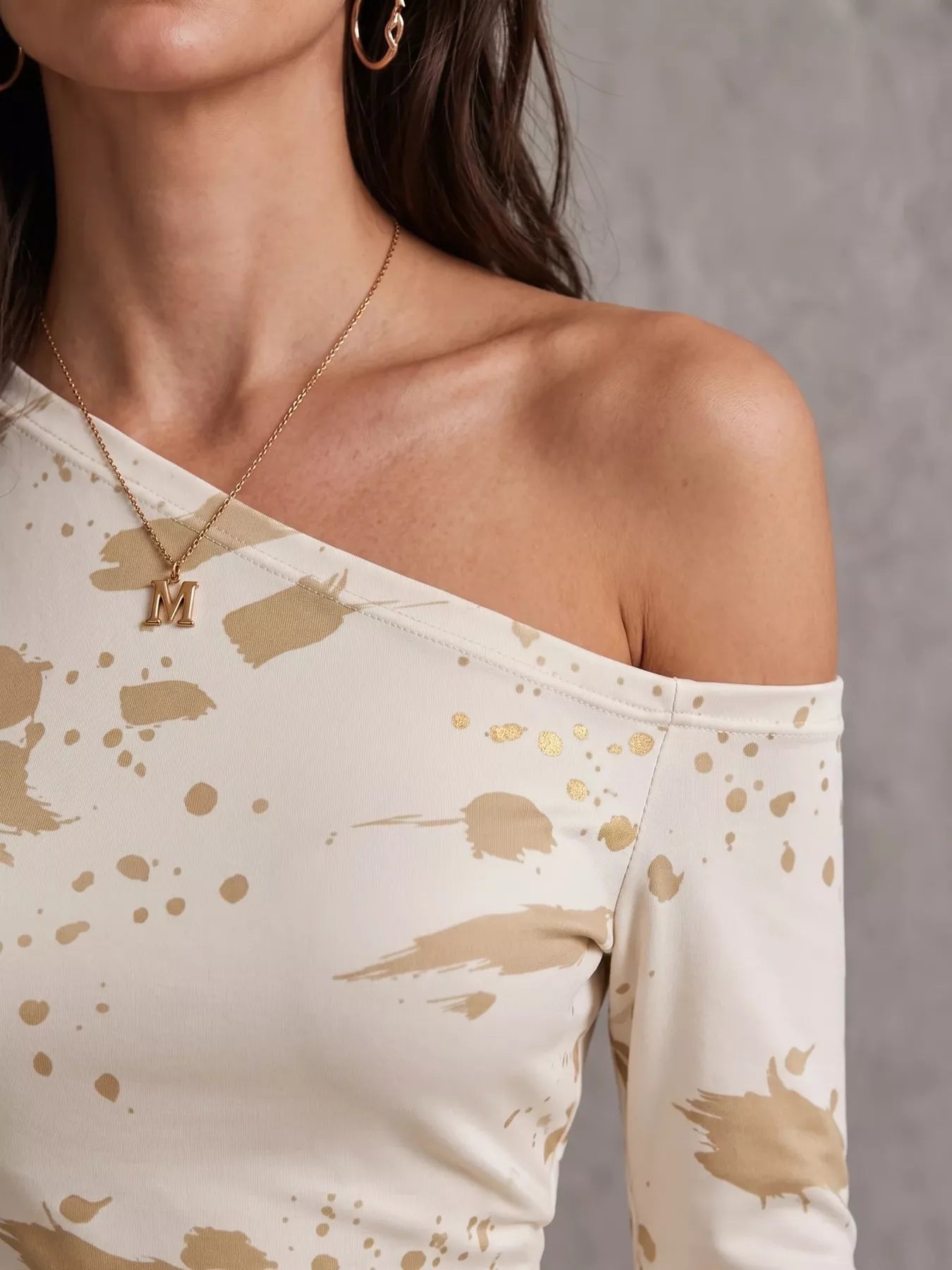 Trendsi One-Shoulder Long Sleeve Paint Splatter Bodycon Mini Dress -