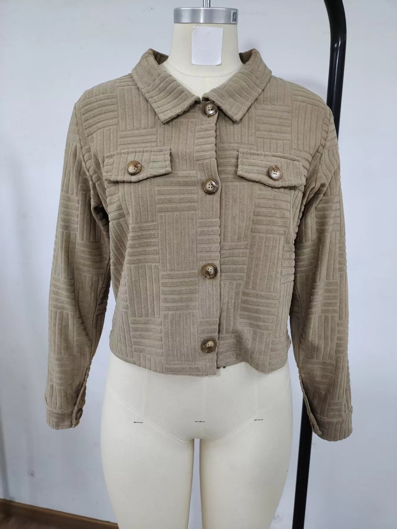 Trendsi Textured Corduroy Button-Front Cropped Jacket -