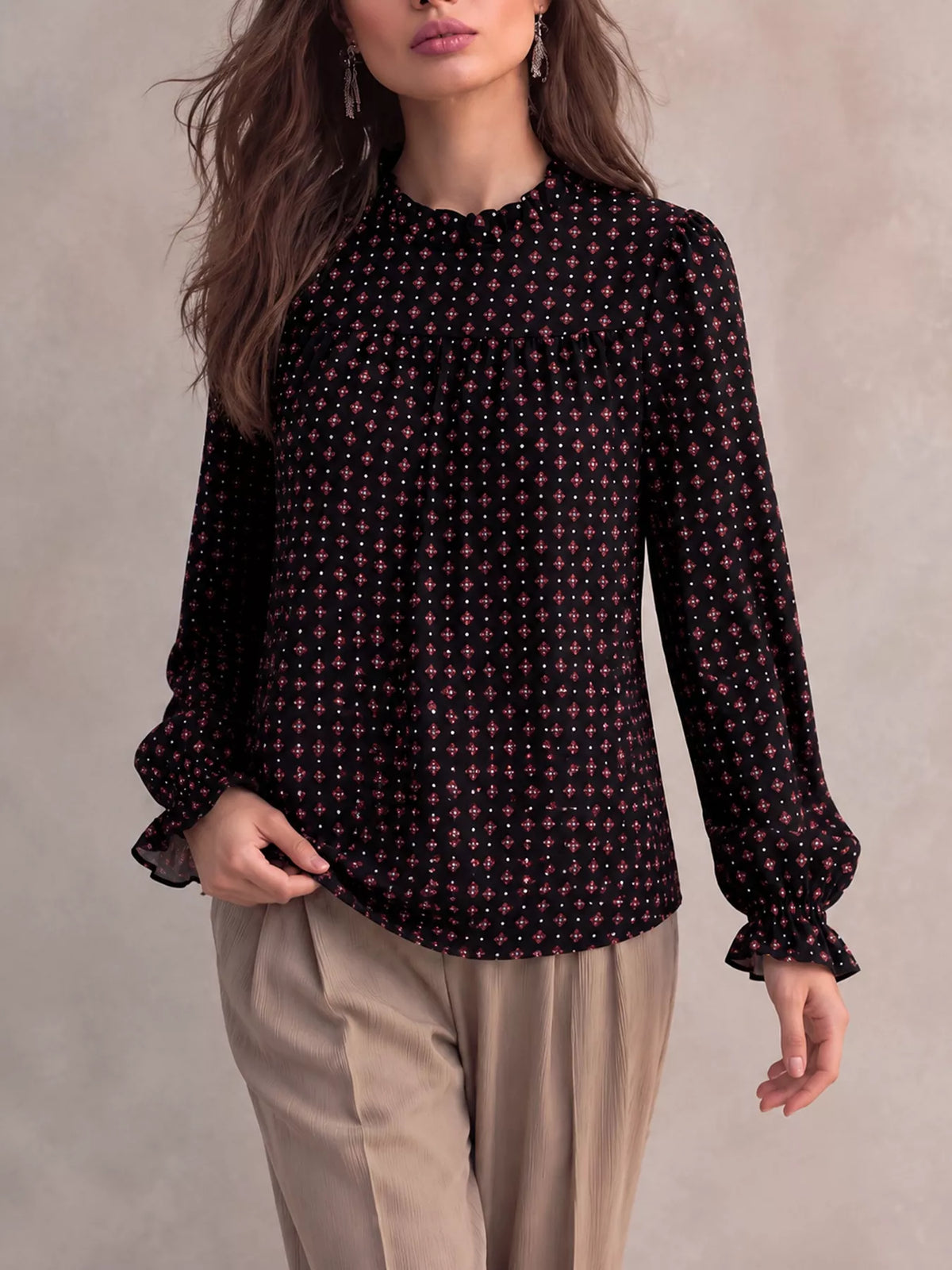 Trendsi Printed Flounce Sleeve Blouse -
