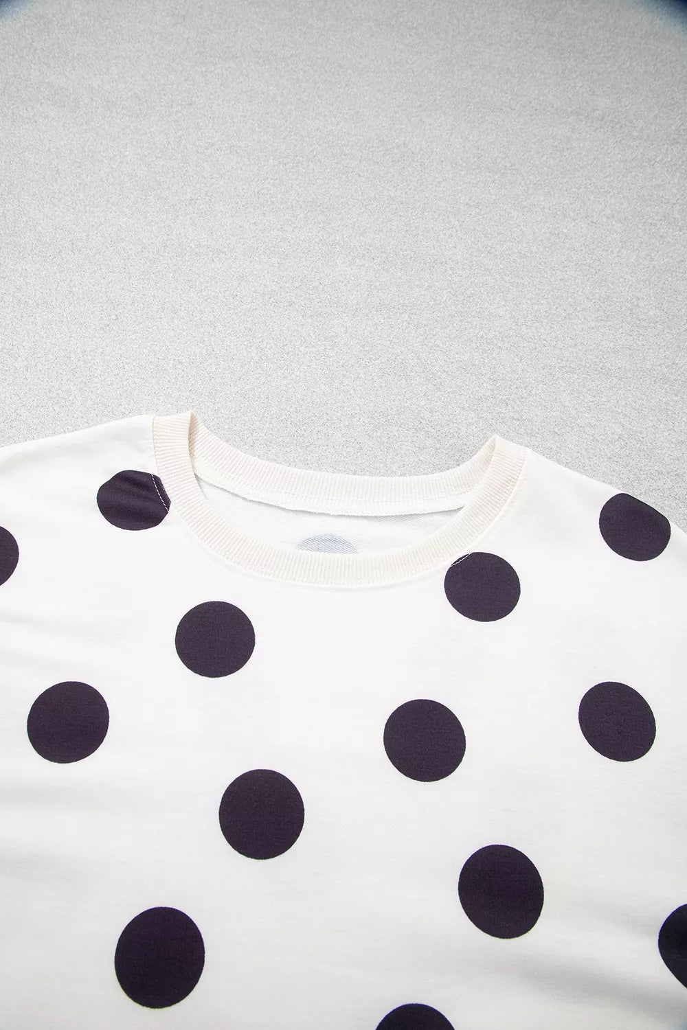 White polka dot round neck sweatshirt