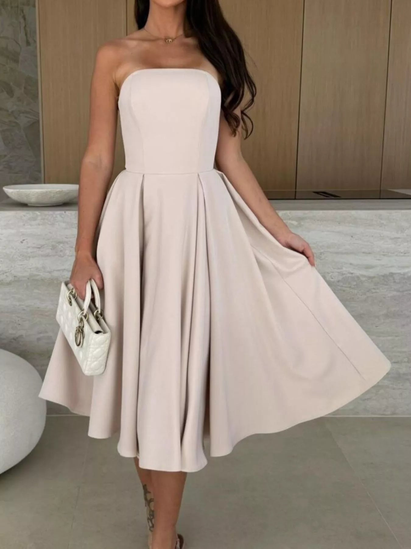 Trendsi Strapless Ruched A-Line Midi Dress -