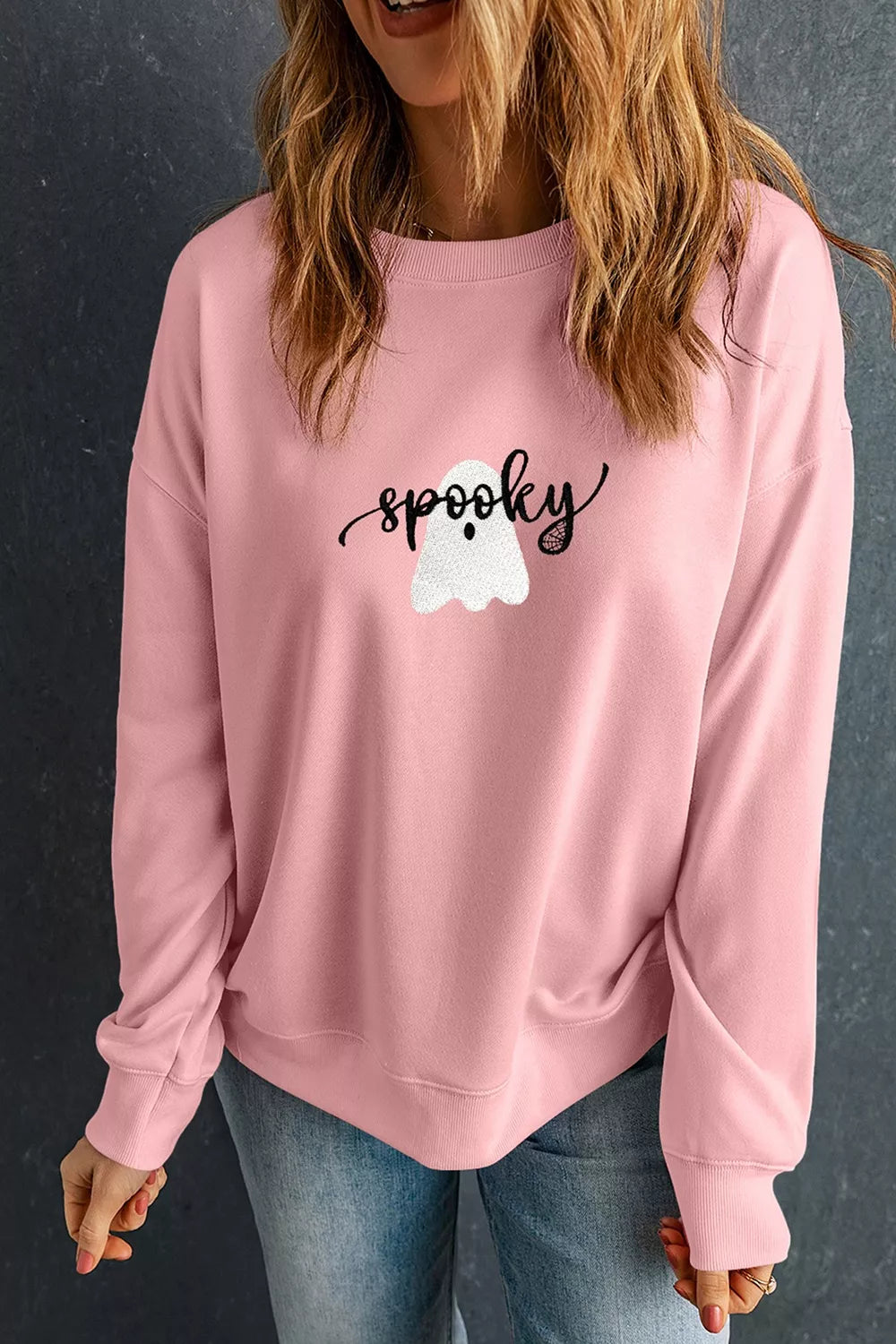 Trendsi Halloween Ghost Graphic Round Neck Sweatshirt -