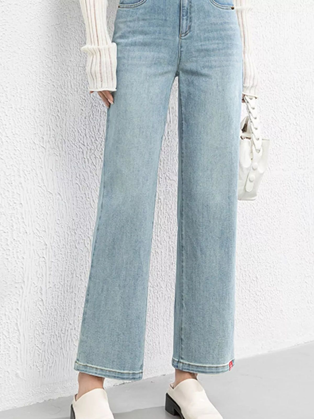 Light blue straight-leg jeans