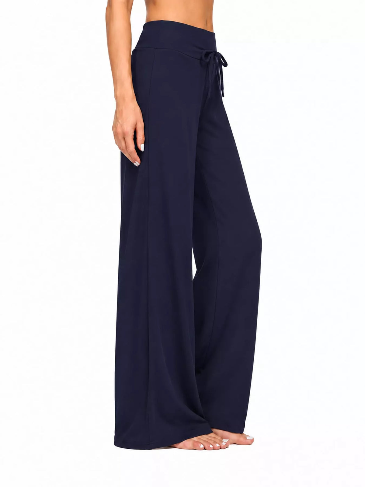 Navy drawstring wide-leg pants — side view