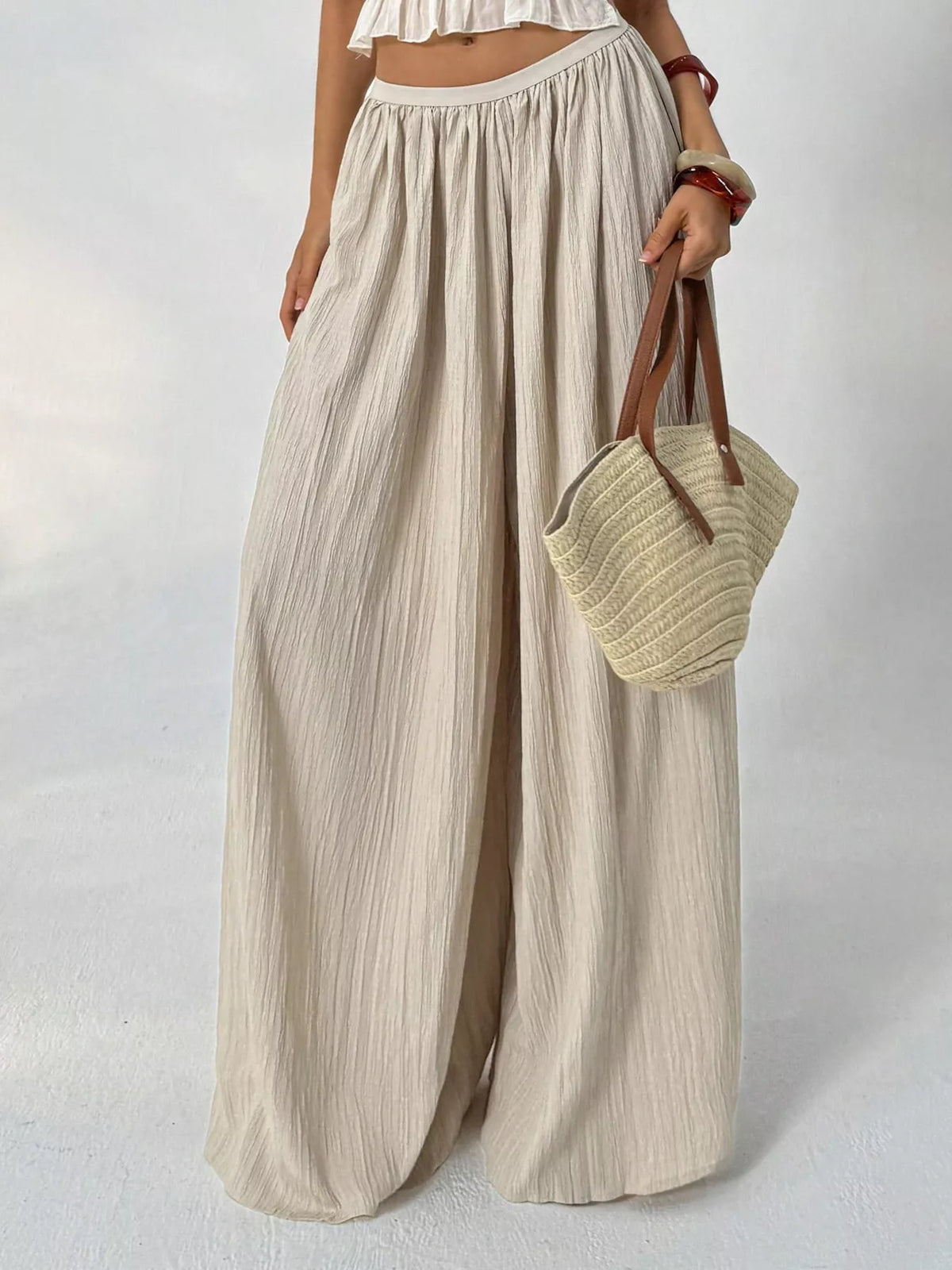High-Waisted Pleated Wide-Leg Trousers, pants detail