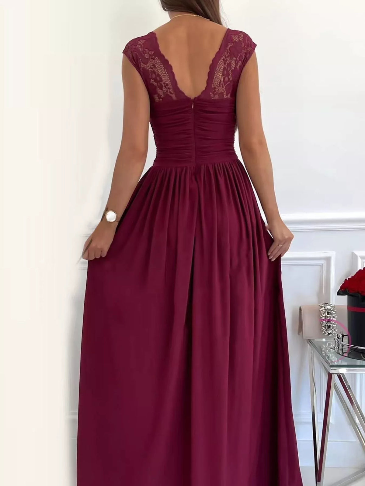 Slit Lace Sleeveless Maxi Dress — back view