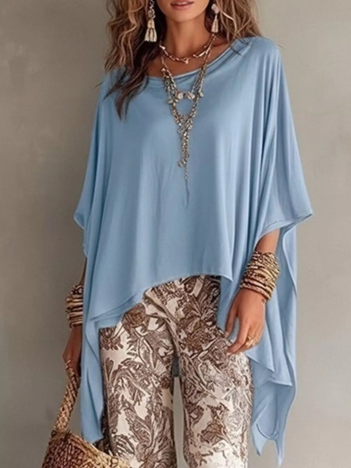 Trendsi Full Size Oversized Batwing Sleeve Flowy Top Plus Size -