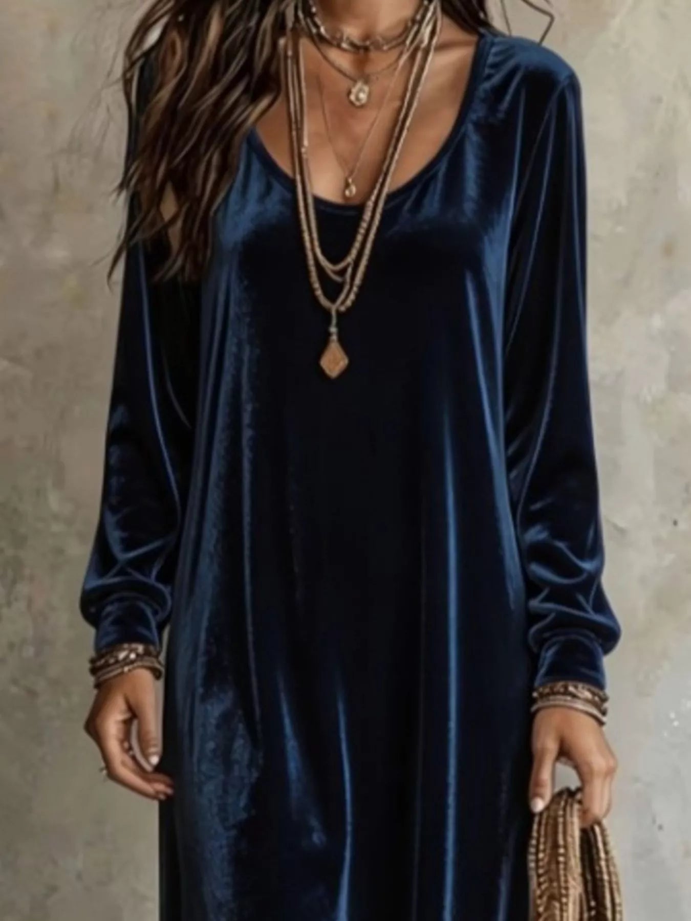 Trendsi Velvet Maxi Dress with Flowy Hem -