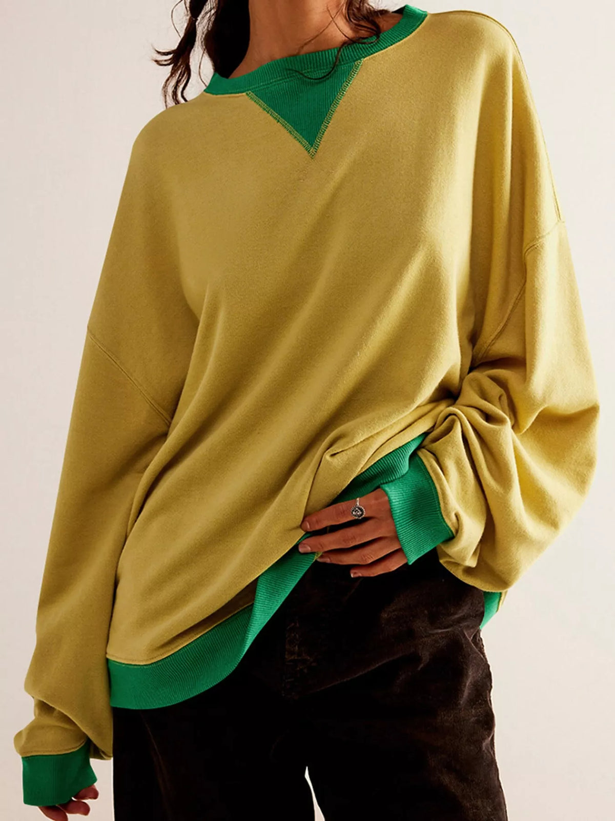 Yellow dropped shoulder long sleeve sweatshirt