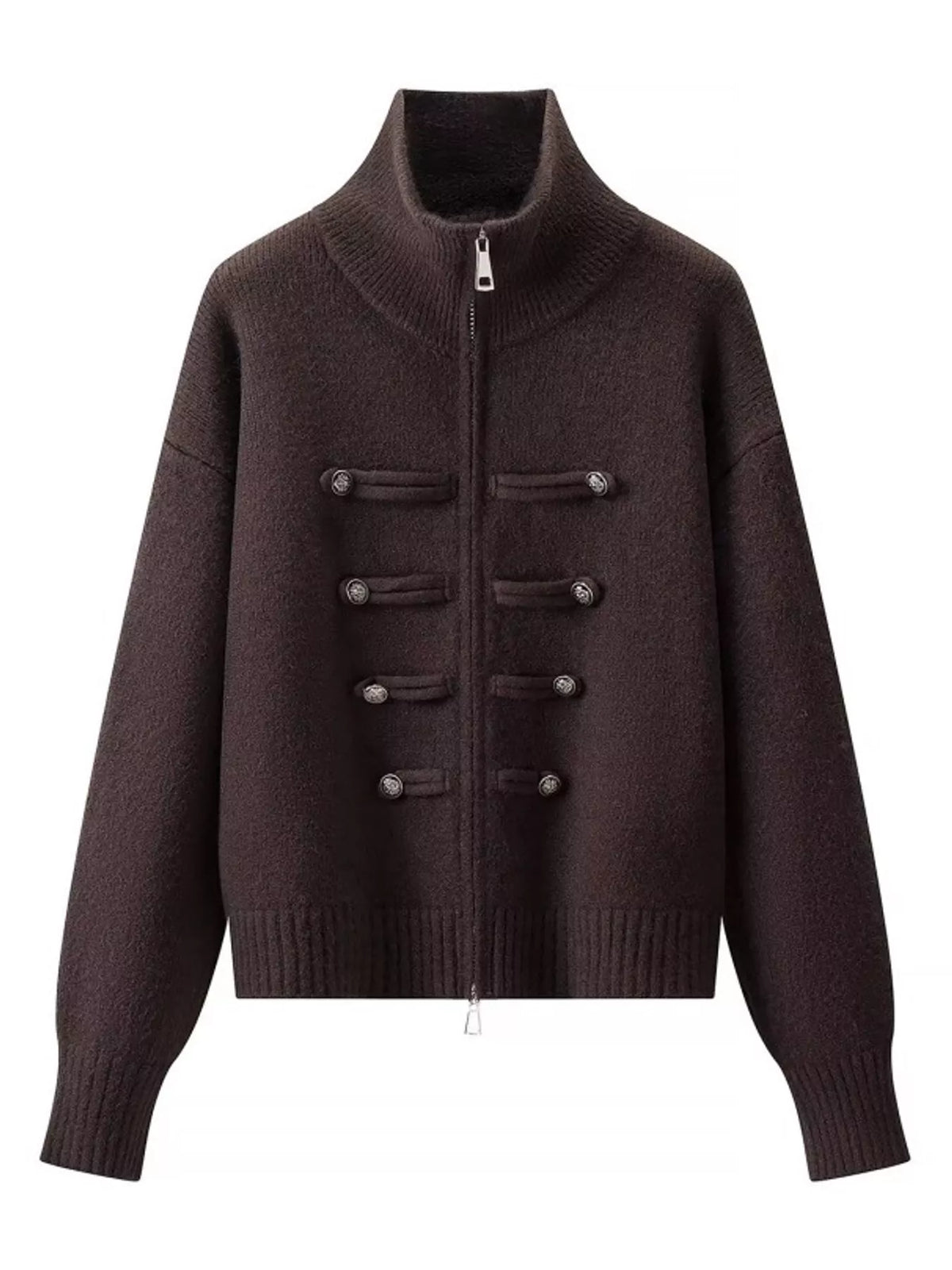 Coffee turtleneck zip-up cardigan
