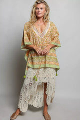 Trendsi POL Block Print Floral Tie Front Boho Blouse -