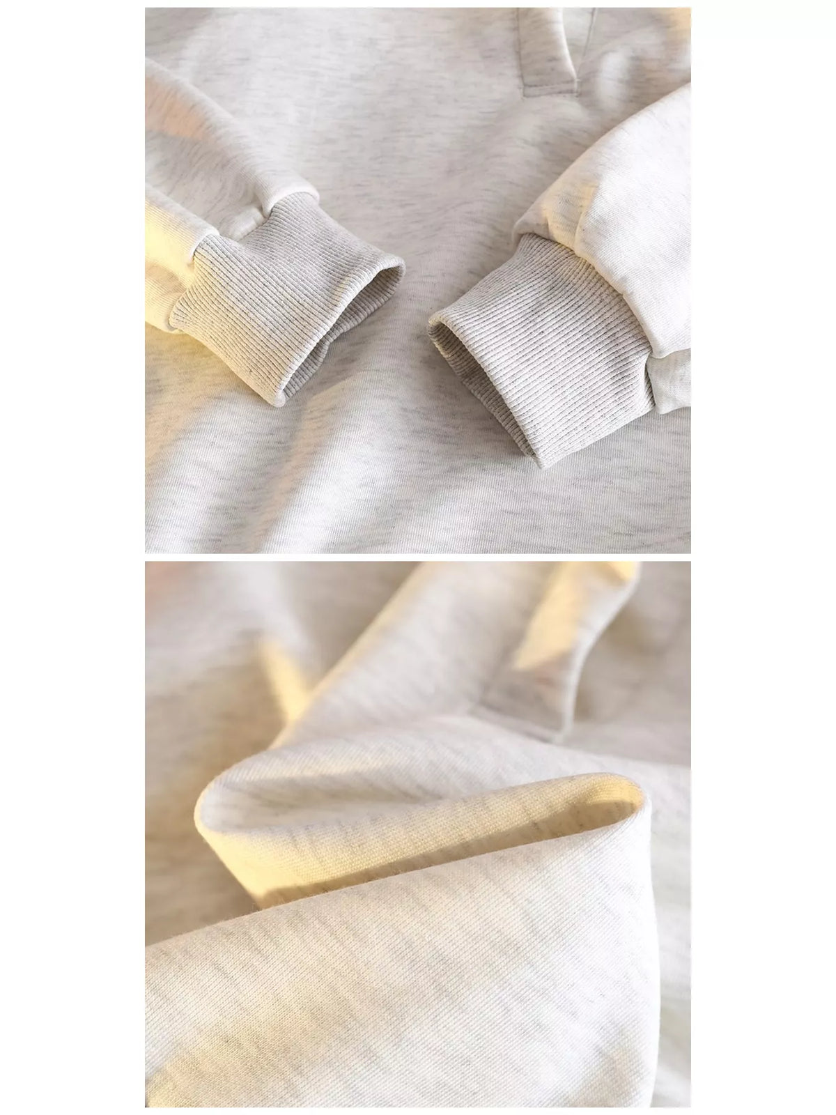 Gray polo collar long sleeve sweatshirt, detail view