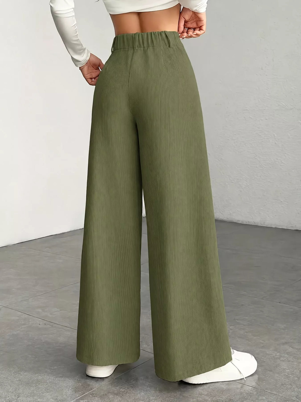 Matcha Green high-waisted wide-leg pants, back view