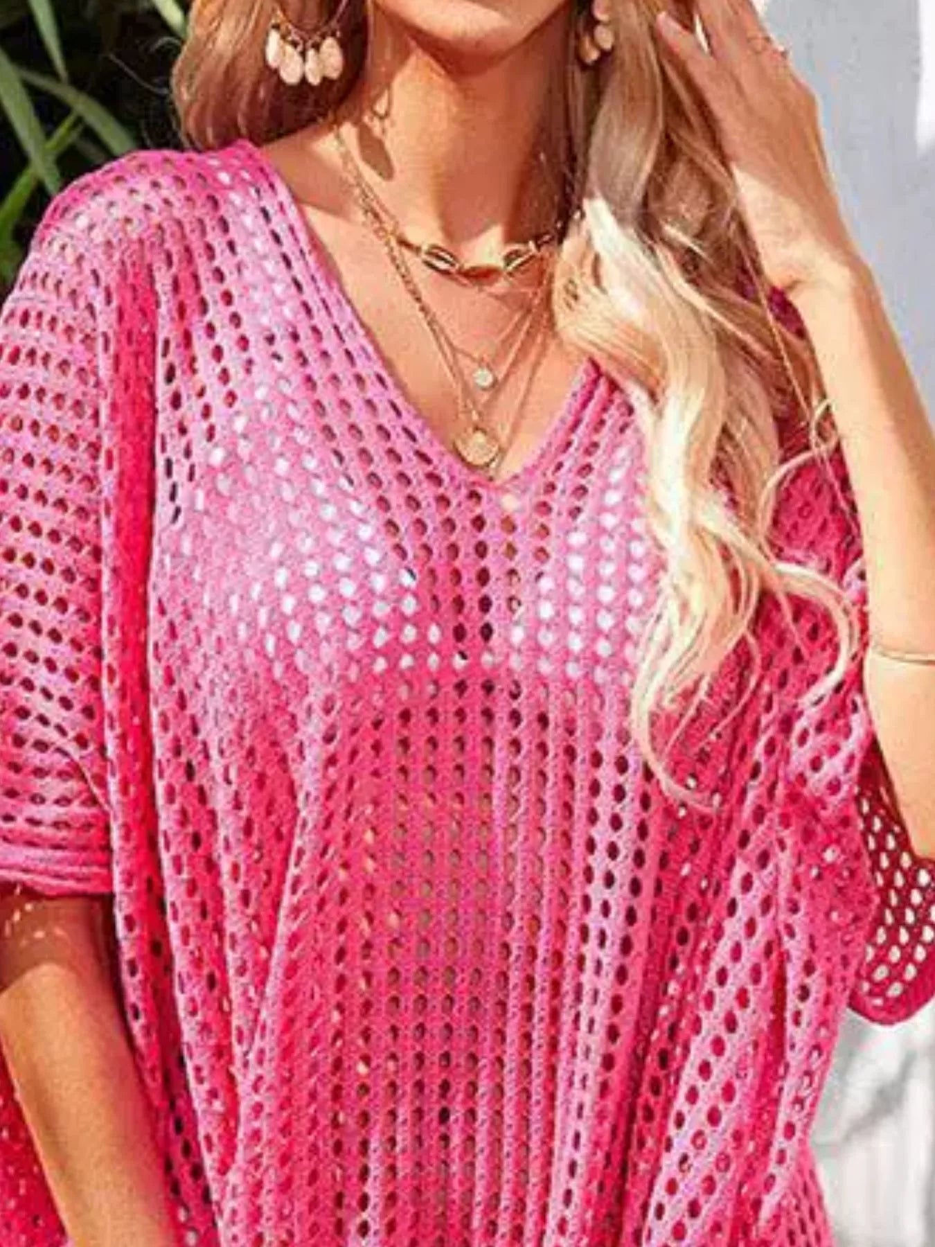 Trendsi Crochet Rainbow Trim Cover-Up Dress -