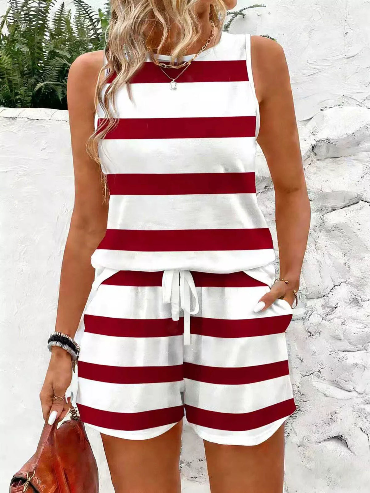 Trendsi Striped Tank Top and Shorts Set -