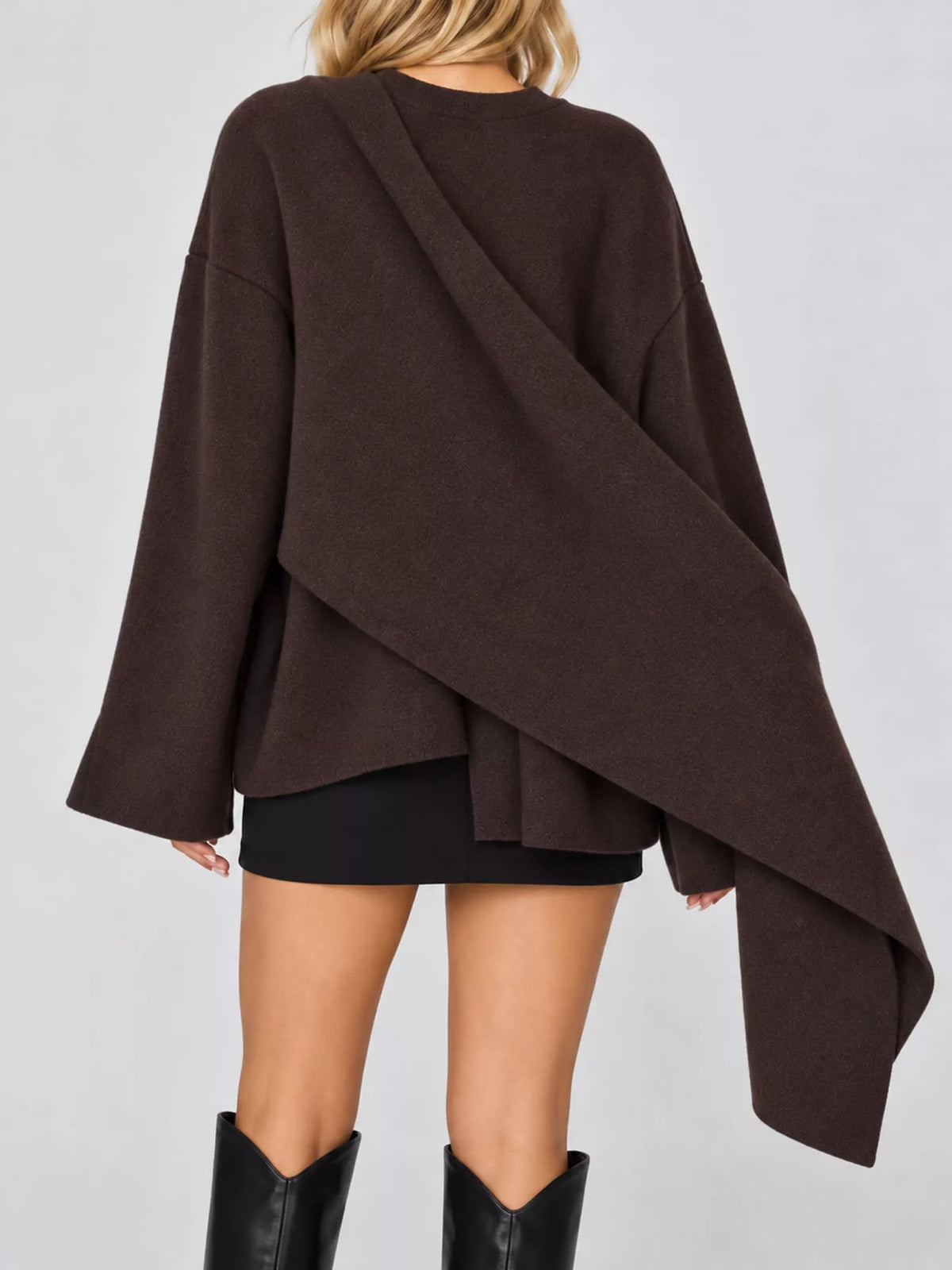 Oversized Drape-Front Knit Cardigan — back view