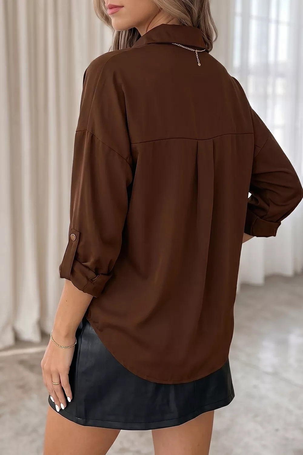 Trendsi Multi Button Decoration Tab Long Sleeve Casual Shirt -