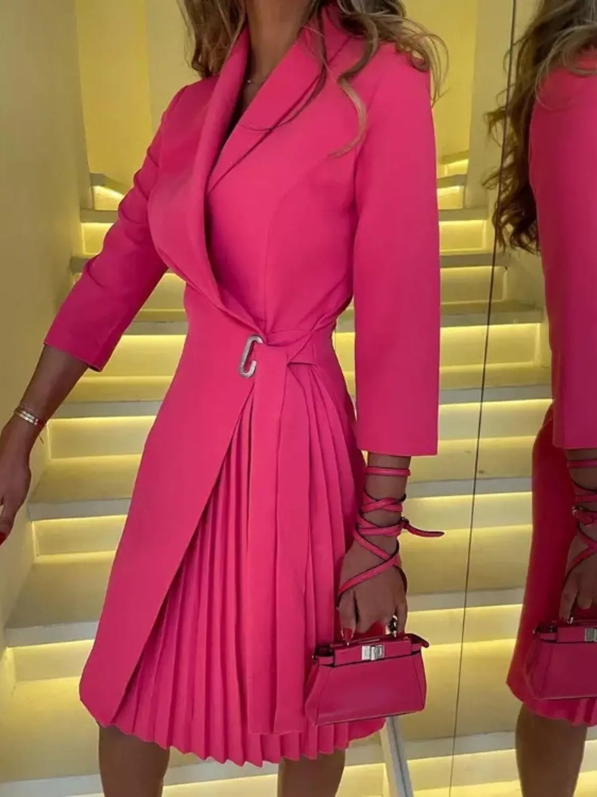 Cerise blazer style pleated midi dress