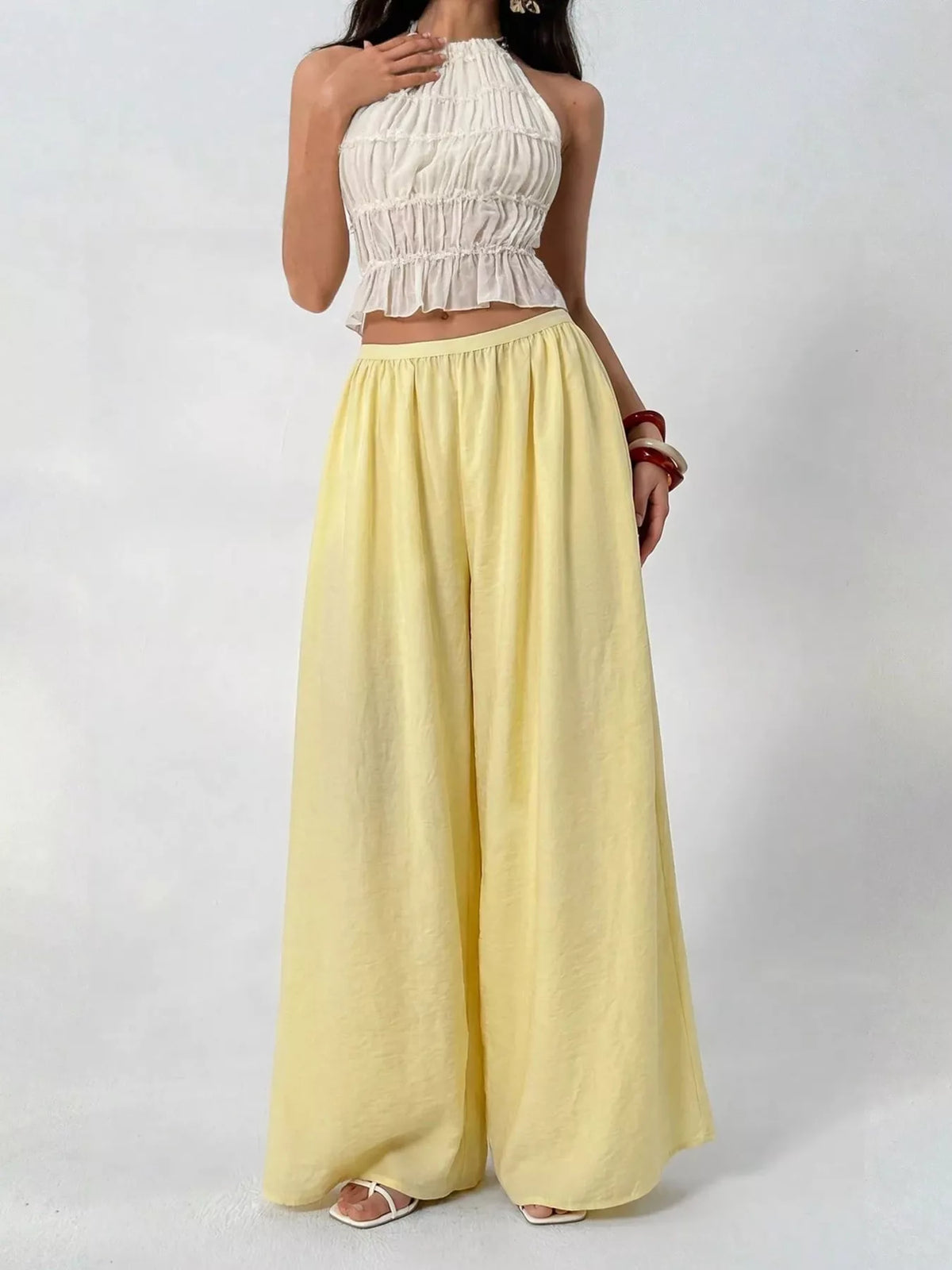 High-Waisted Pleated Wide-Leg Trousers, front view