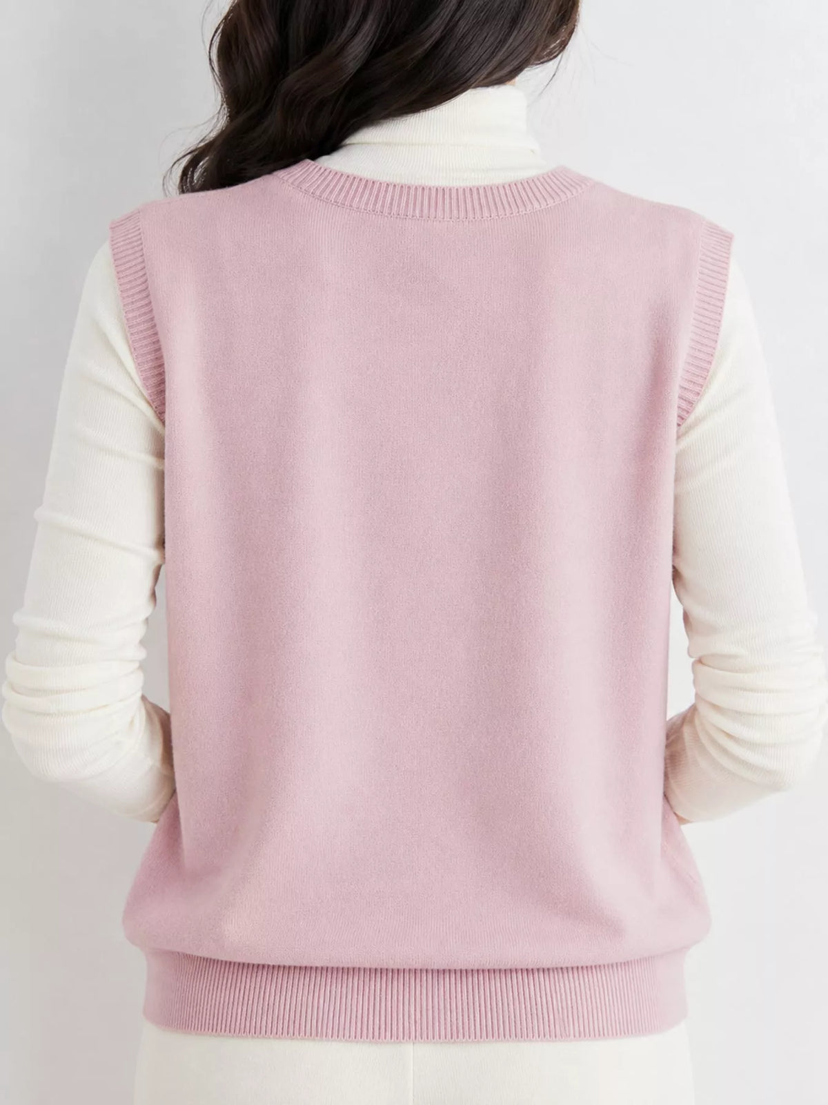 V-Neck Knit Sweater Vest — back view