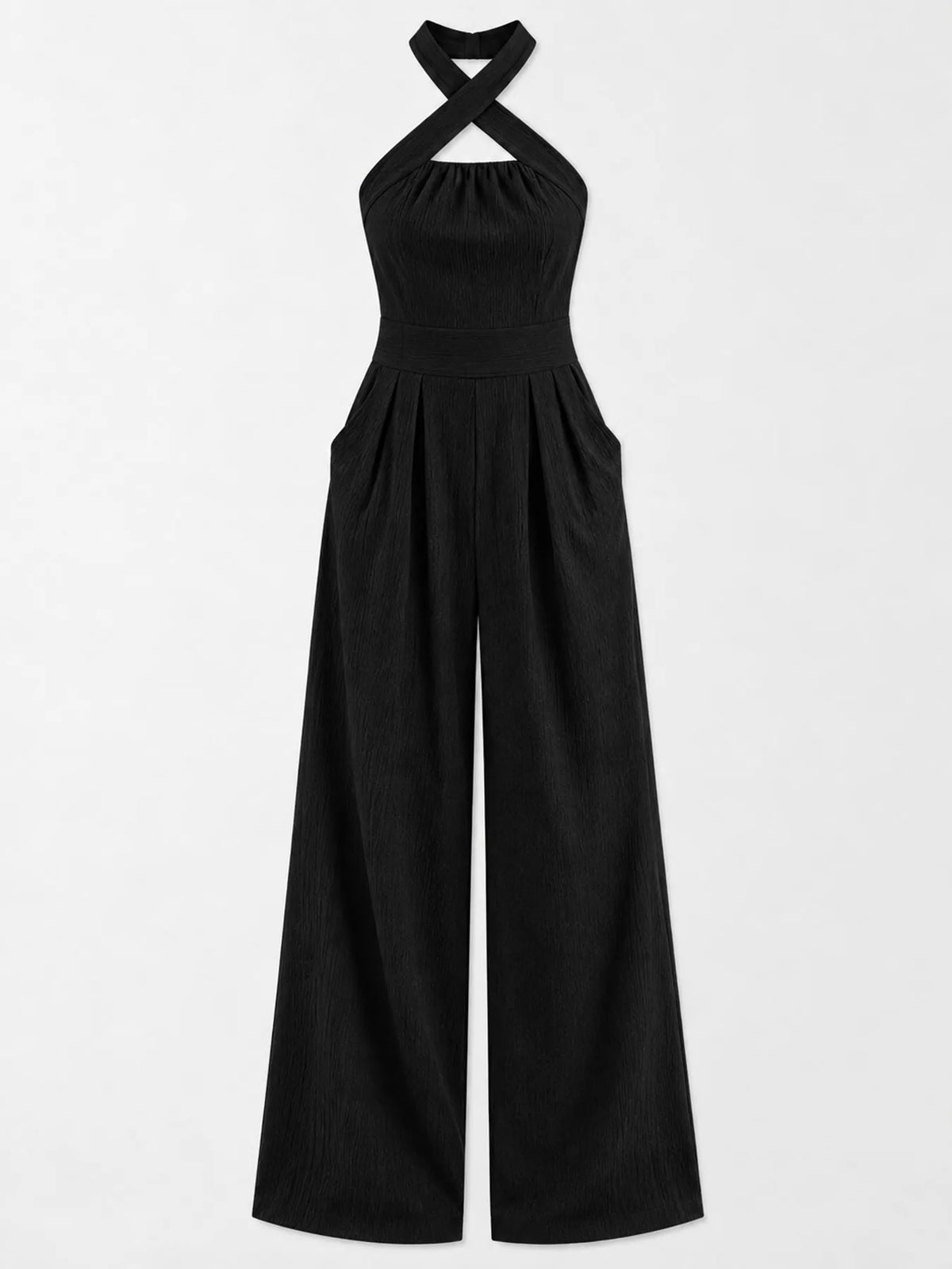 Wide-leg jumpsuit, black flat lay