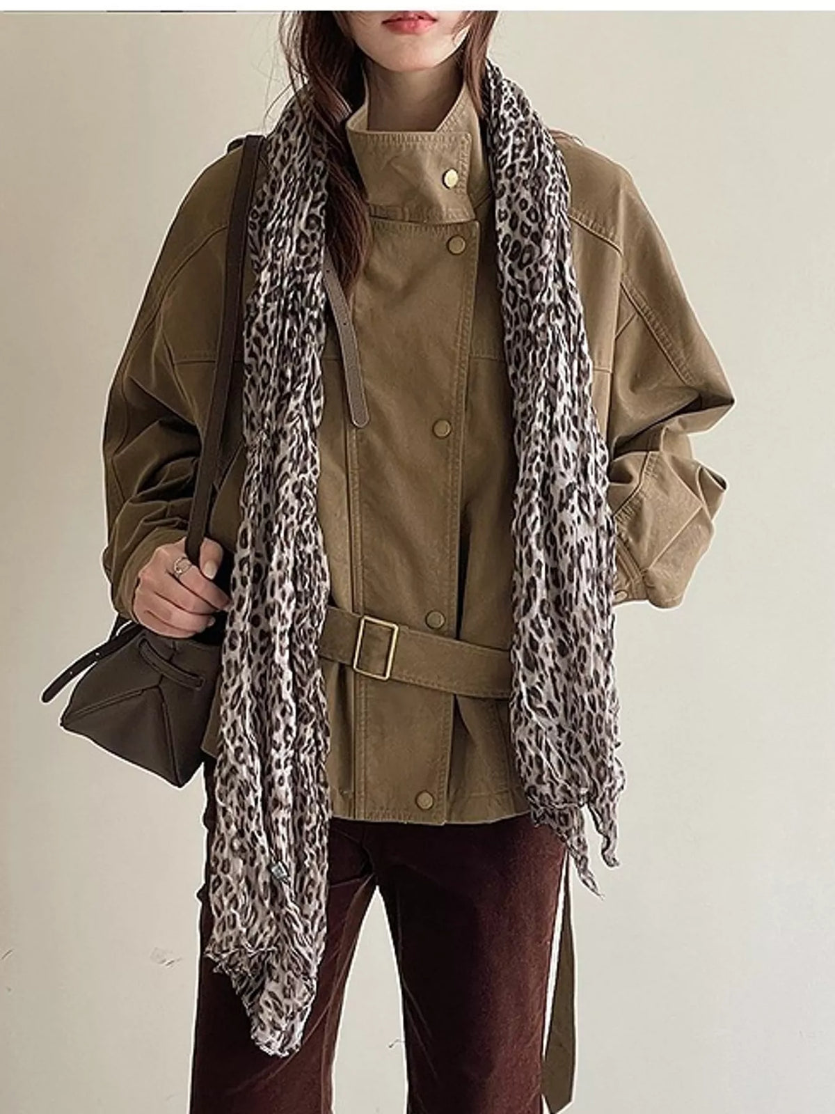 Khaki Color snap down long sleeve jacket