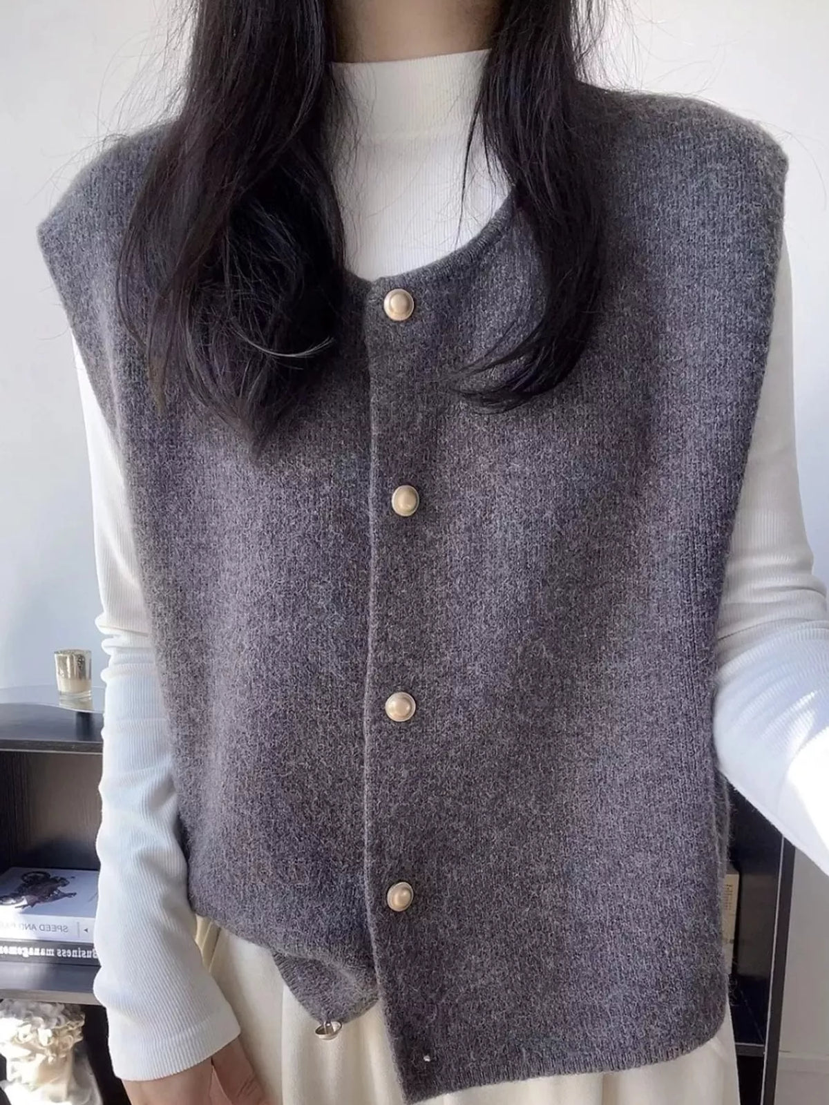 Button-Down Sweater Vest in gray