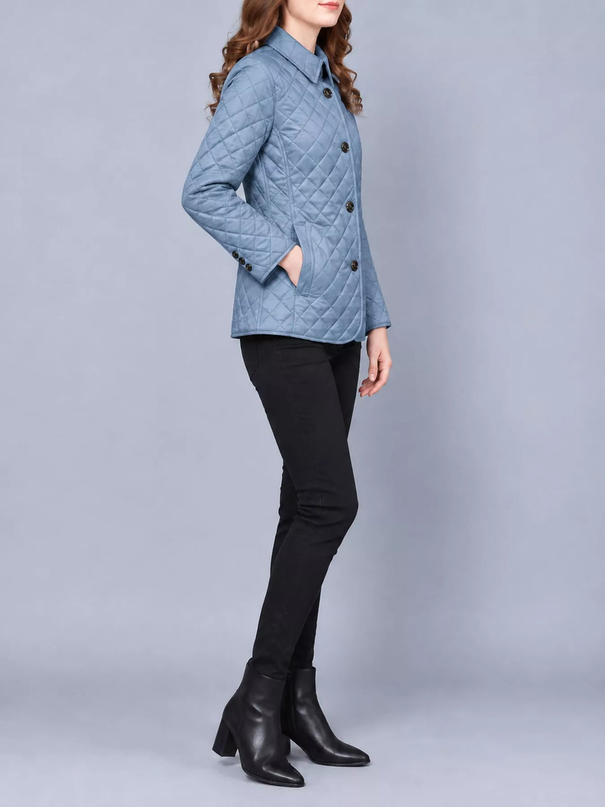 Quilted Lightweight Button-Down Jacket — side view