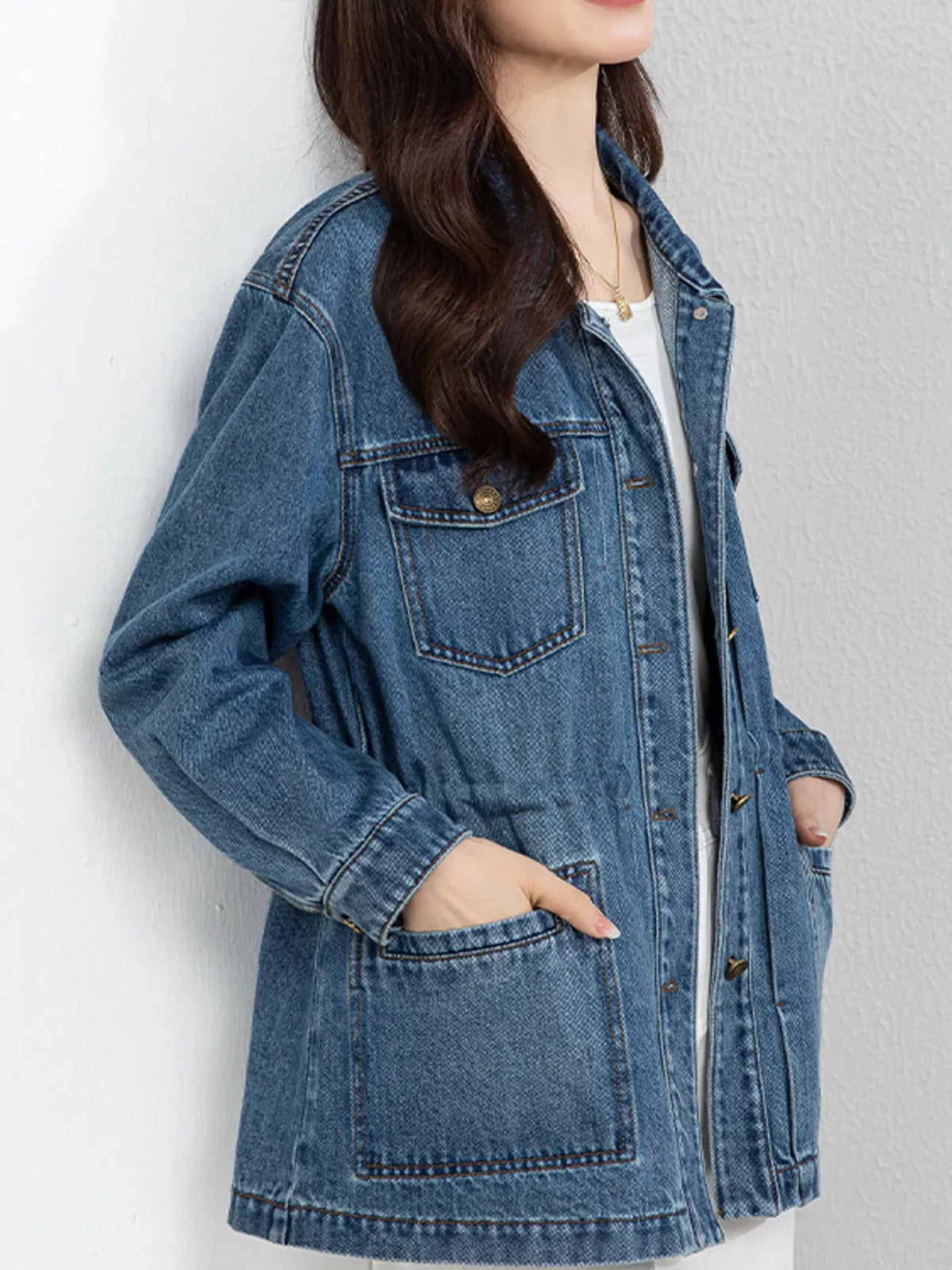 Blue button up long sleeve denim jacket