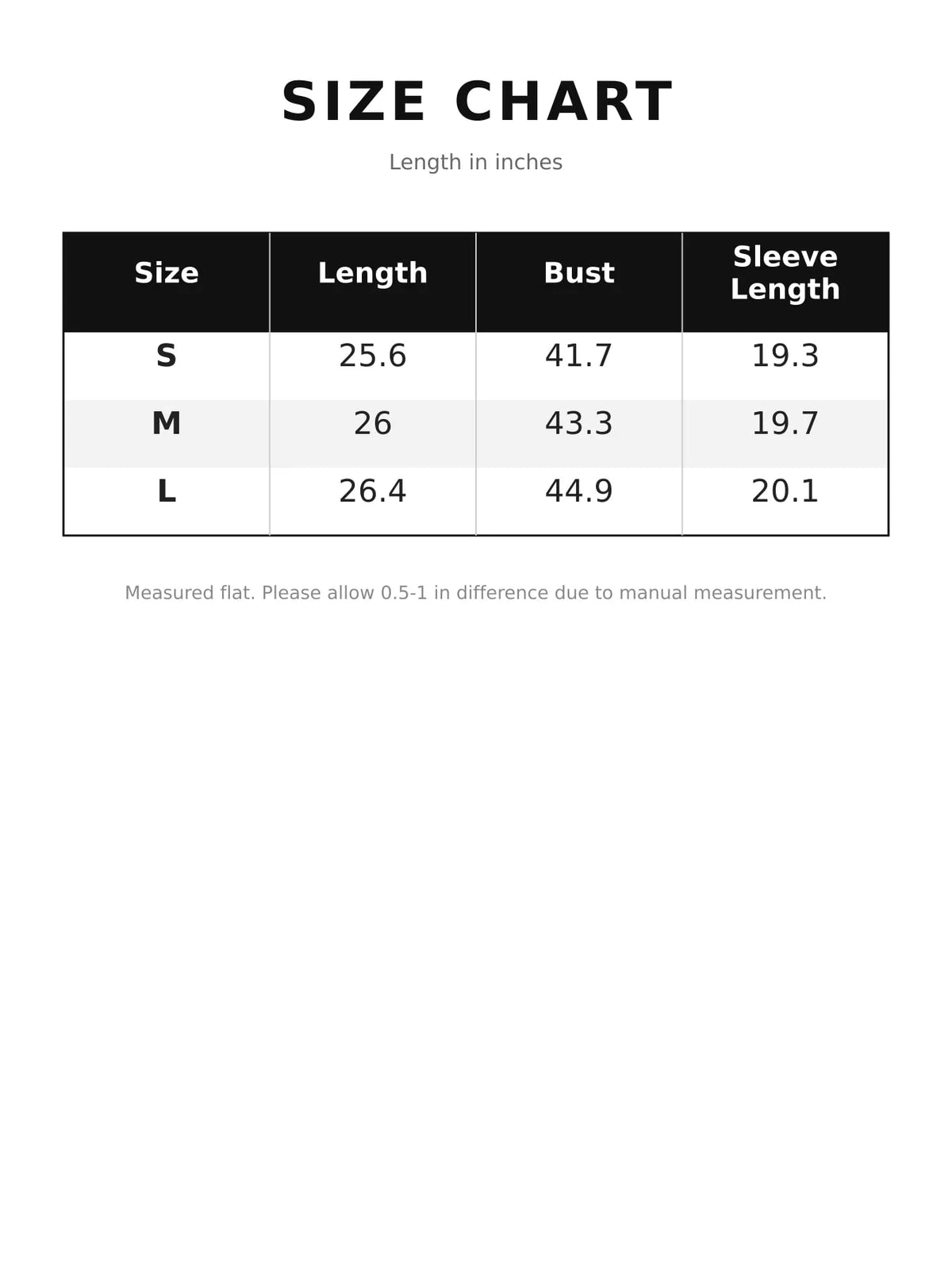 Knit cover-up, size chart