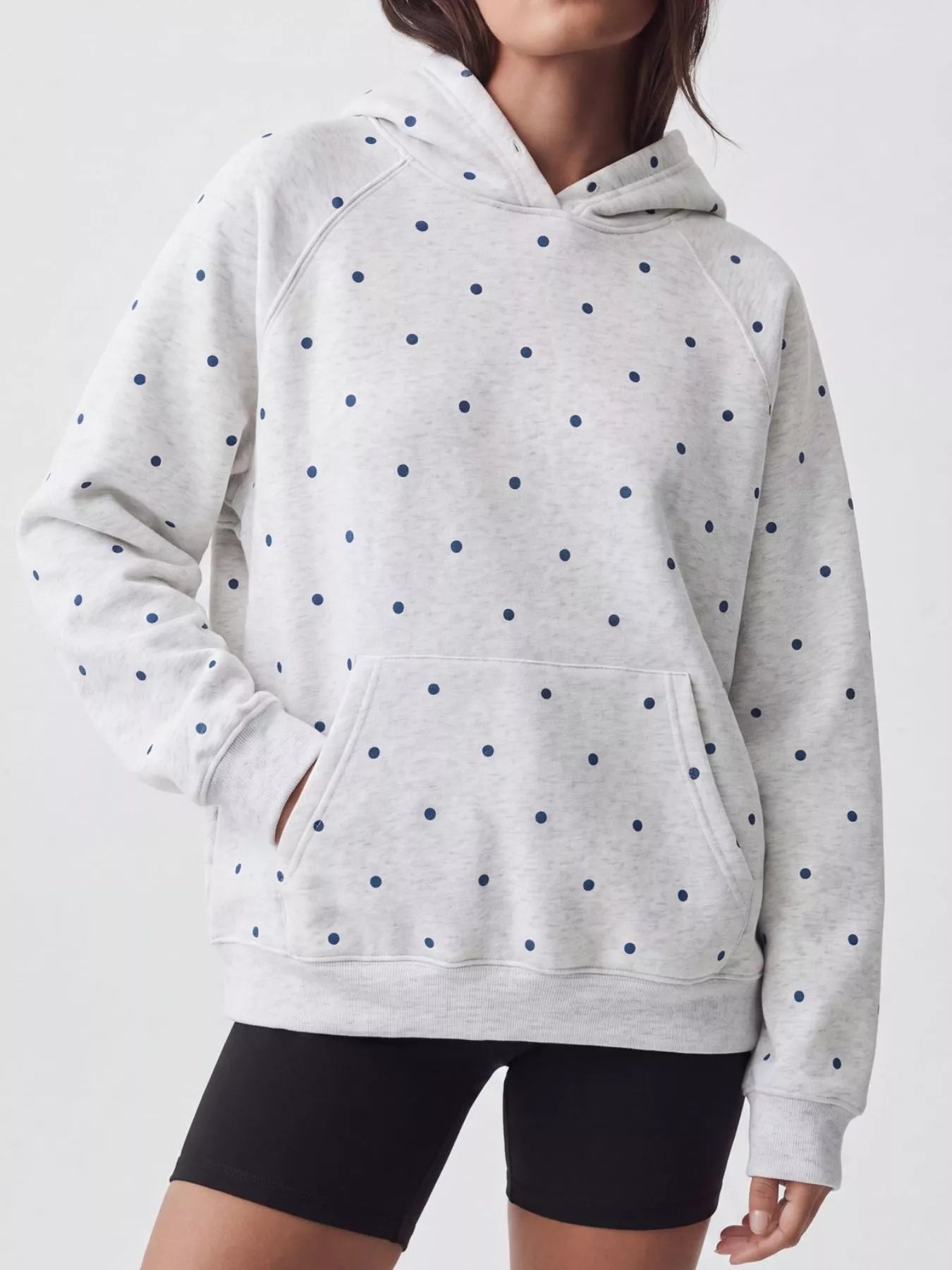 Trendsi Polka Dot Raglan Sleeve Hoodie -