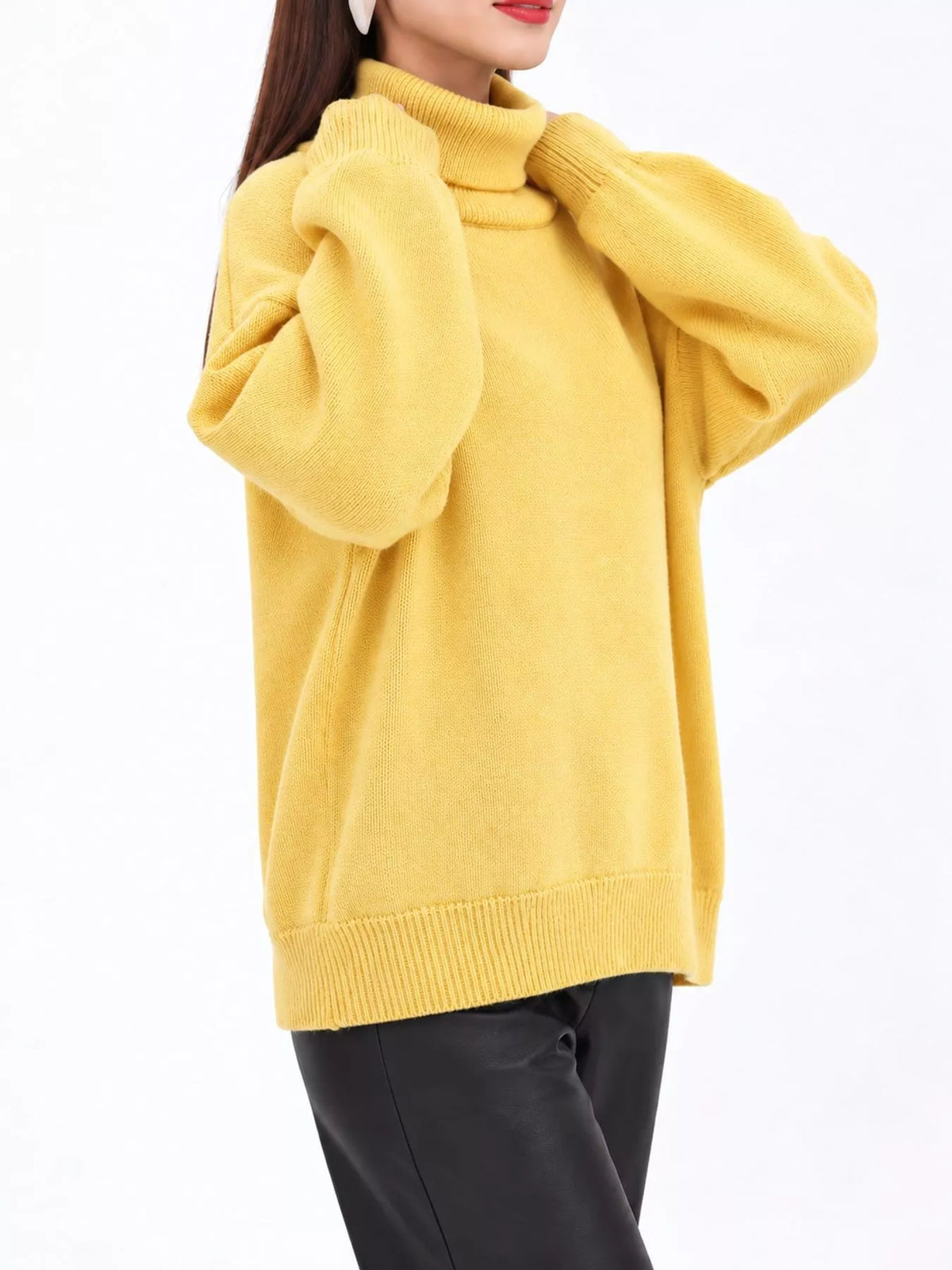 Oversized Turtleneck Drop Shoulder Sweater — front view